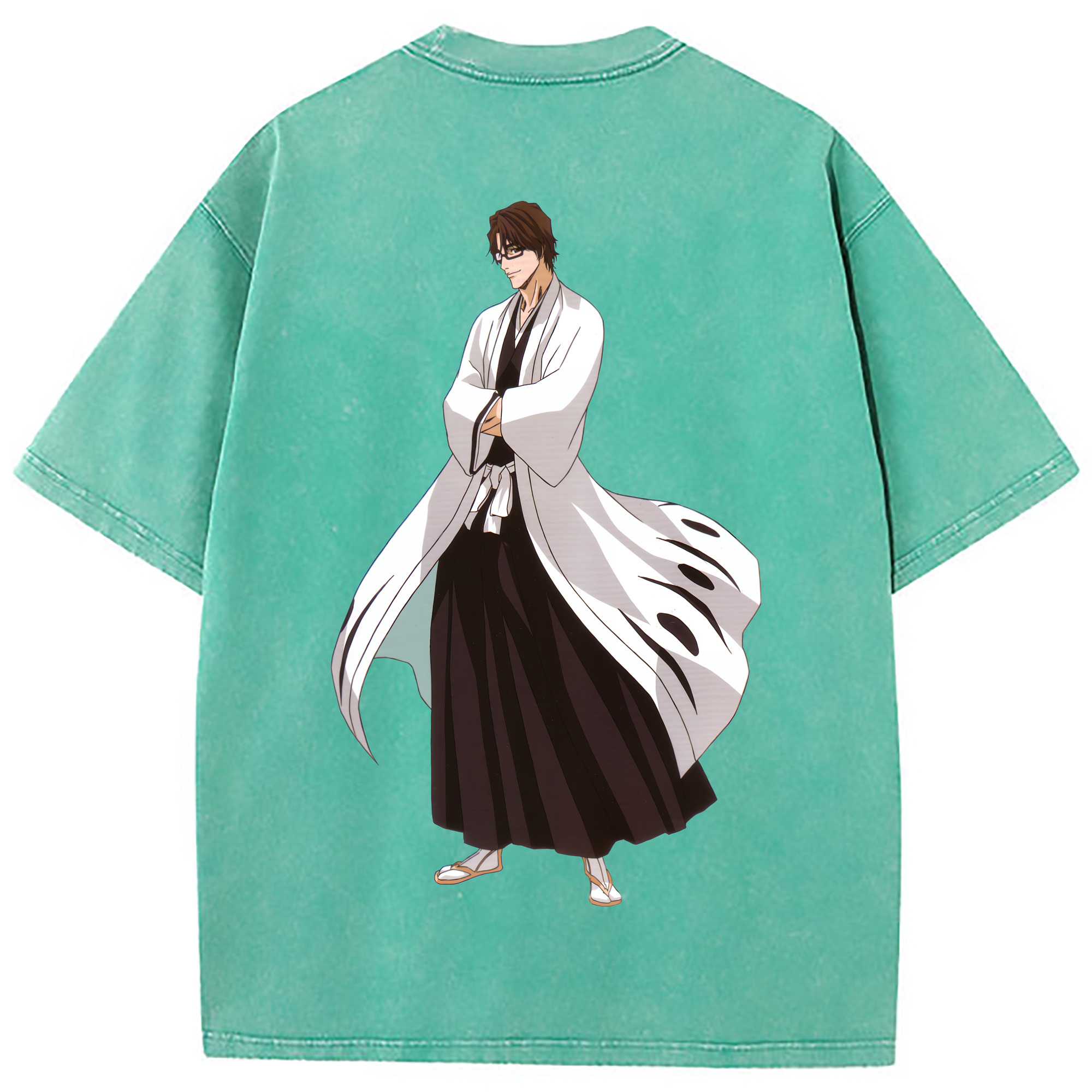 （画像用） ブリーチ 藍染 惣右介（あいぜん そうすけ） BLEACH Aizen Sousuke 綿100% ヴィンテージ風 半袖Tシャツ（背面プリント）